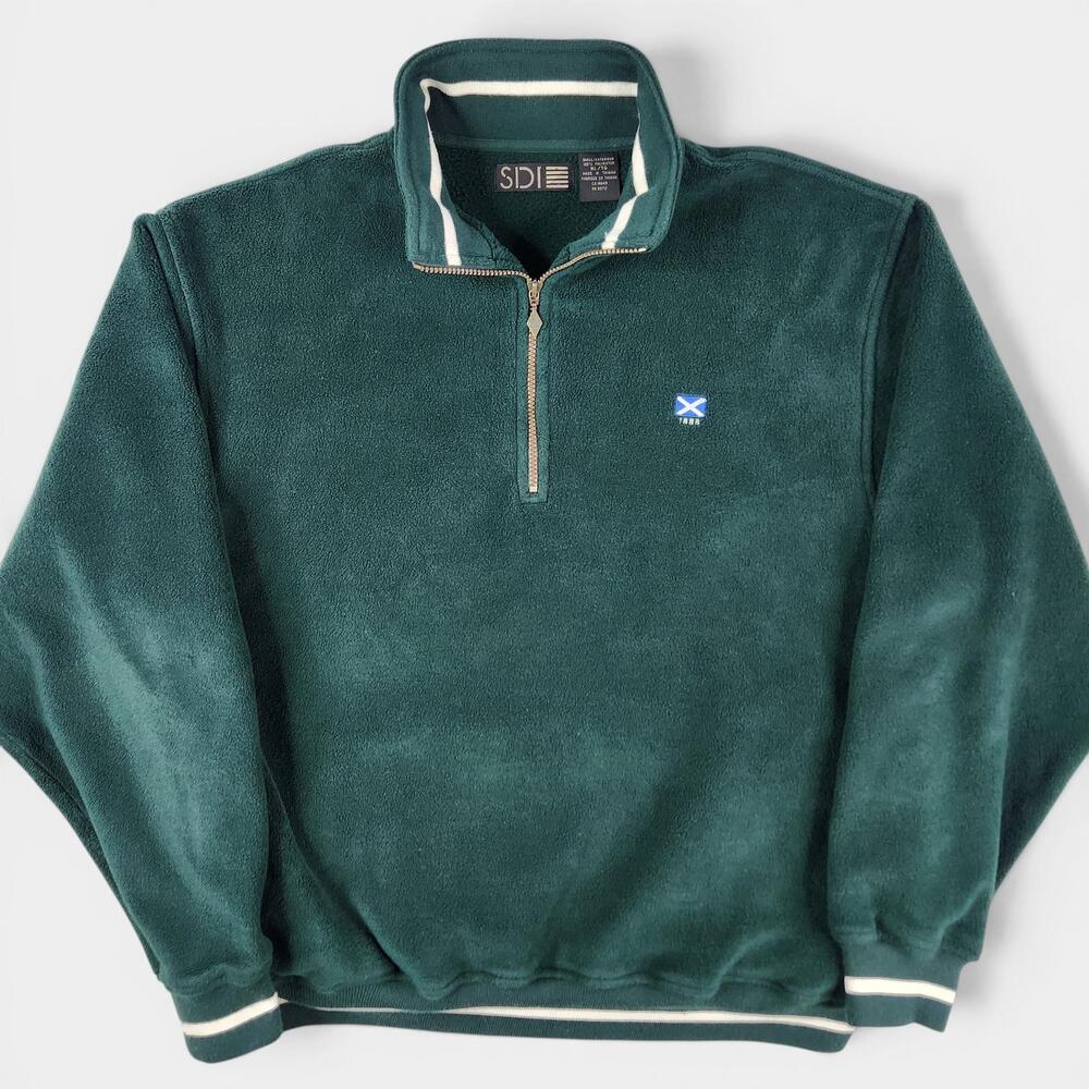 SDI St. Andrews Scotland Fleece Pullover Mens XL Green 1/4 Zip Contrast Trim